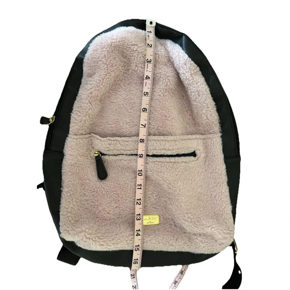 Betsey Johnson‎ Fuzzy Furry Hoodie Backpack bag School Soft Plush Pink Travel